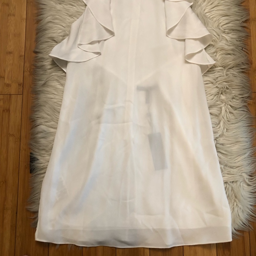 BCBG MAXAZRIA Jenni Ruffle Shoulder Racerback Chiffon White Shift Dress M NWT - Picture 7 of 14